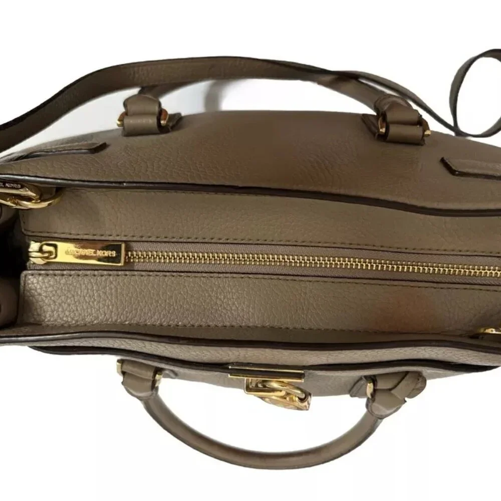 Michael Kors Handbag Tote Taupe Satchel Leather Tote ShoulderBag Purse Crossbody